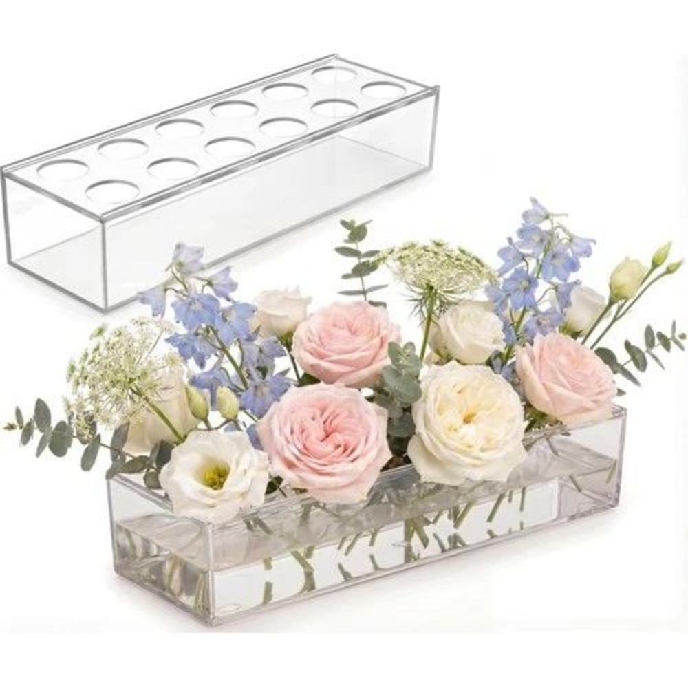 Clear Acrylic 12 Slot Display Case‎ Rectangular Organizer with Circular Cutouts